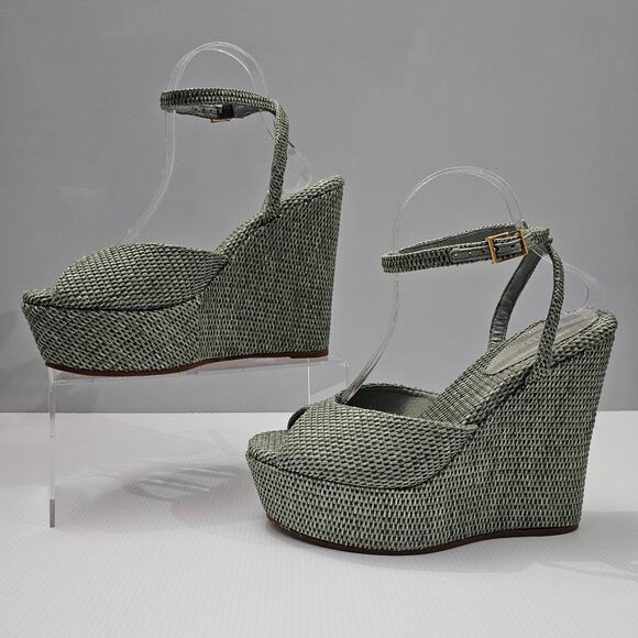NEW Schutz Neith Straw Wedge Sandal Platform Green Raffia Size 9.5 - Picture 2 of 13